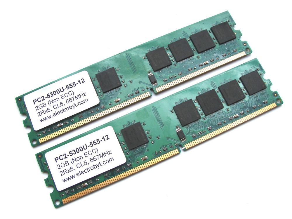 Electrobyt PC2-5300U-555-12 4GB (2x2GB Kit) 2Rx8 667MHz CL5 240-pin DIMM, Non-ECC DDR2 Desktop Memory - Discount Prices, Technical Specs and Reviews