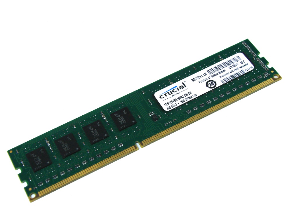 Crucial CT51264BA160BJ 4GB PC3-12800U-11-11-A1 1Rx8 DDR3 1600MHz 240-Pin Desktop Memory - Discount Prices, Technical Specs and Reviews