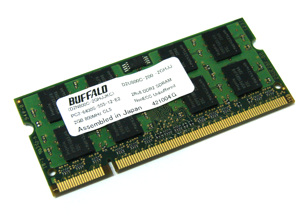 (image for) Buffalo D2U800C-200-2GHJJ 2GB PC2-6400S-555-12-E2 2Rx8 PC2-6400 800MHz 200pin Laptop / Notebook Non-ECC SODIMM CL5 1.8V DDR2 Memory - Discount Prices, Technical Specs and Reviews