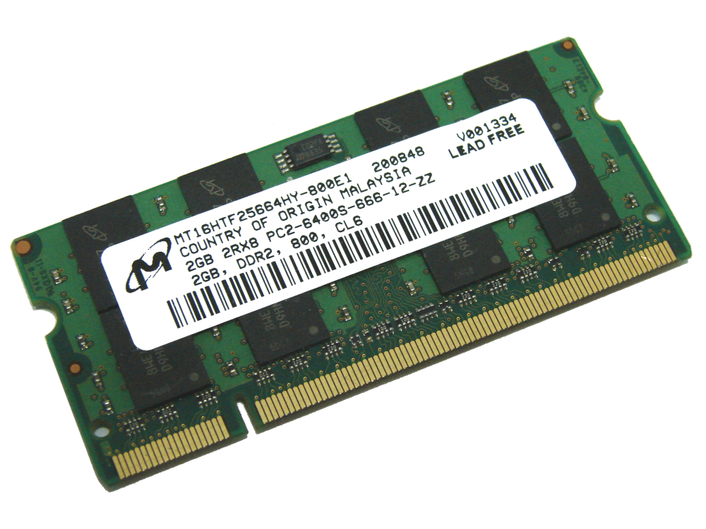 (image for) Micron MT16HTF25664HY-800E1 2GB PC2-6400S-666-12-ZZ 800MHz 2Rx8 200pin Laptop / Notebook Non-ECC SODIMM CL6 1.8V DDR2 Memory - Discount Prices, Technical Specs and Reviews