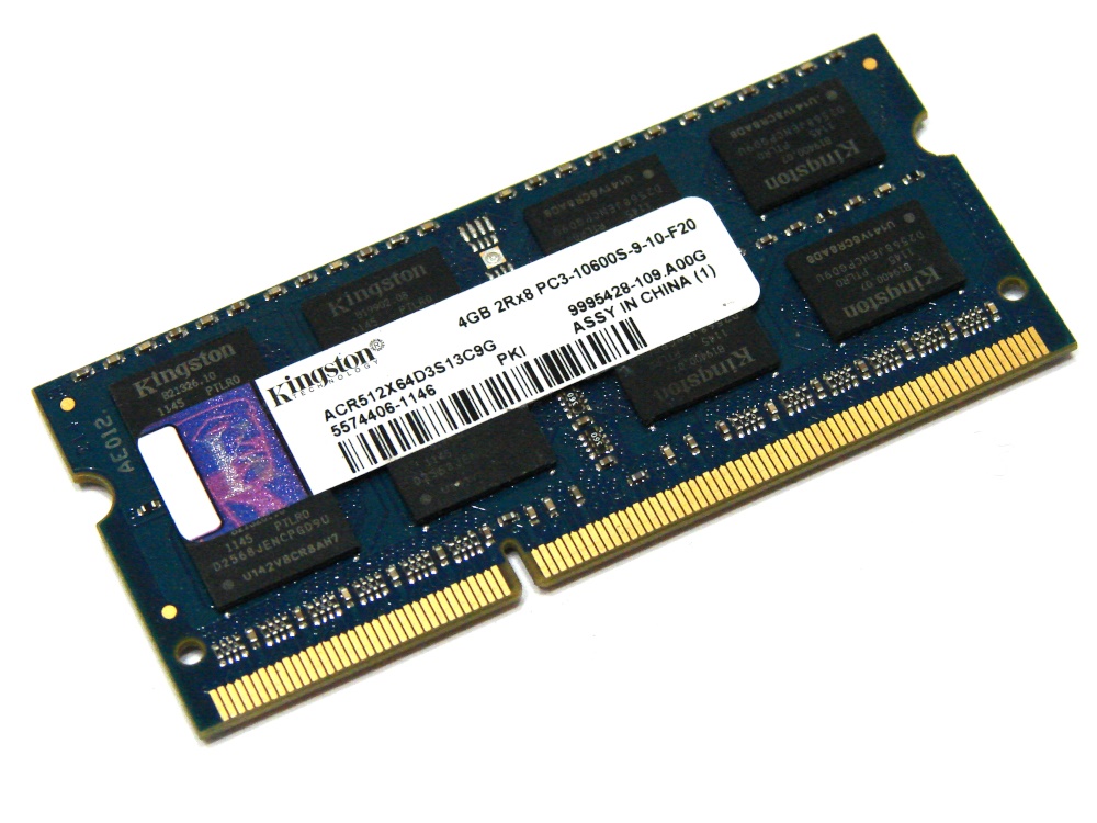 Kingston 4GB PC3-10600S-9-10-F20 1333MHz 204pin Laptop / Notebook SODIMM CL9 1.5V Non-ECC DDR3 Memory - Discount Prices, Technical Specs and Reviews [Kingston ACR512X64D3S13C9G PC3-10600S-9-10-F20 1333MHz 4GB 204pin Laptop, Notebook ...